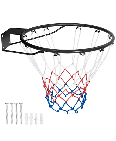 Sugift 15 Inch Basketball Rim Goal Replacement with All Weather Net and Mounting Hardware-Black
