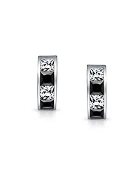 Bling Jewelry Small Square Princess Cut Black White Cz Channel Set Huggie Hoop Earrings Cubic Zirconia .925 Sterling Silver