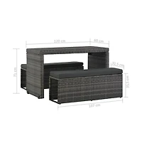 vidaXL 3 Piece Patio Dining Set with Cushions Poly Rattan Gray