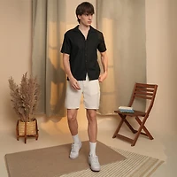 Campus Sutra Men's Onyx Black Solid Resort Shirt