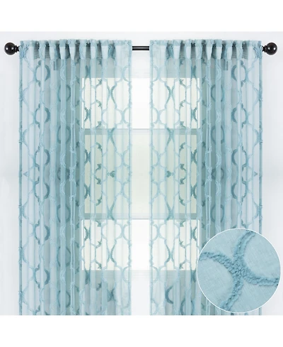 Chanasya Premium 2-Panel Moroccan Embroidered Design Textured Sheer Curtain Panels