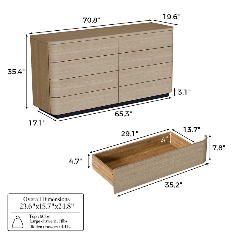 Homsee White Mirror Finished 5 Drawers Chest of Drawers
