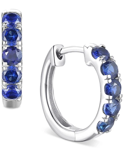 Lab Grown Ruby Five Stone Small Hoop Earrings (5/8 ct. t.w.) 10k Gold, 0.5" (Also available Citrine, Blue Topaz, Amethyst, Peridot, Sapphire, Em