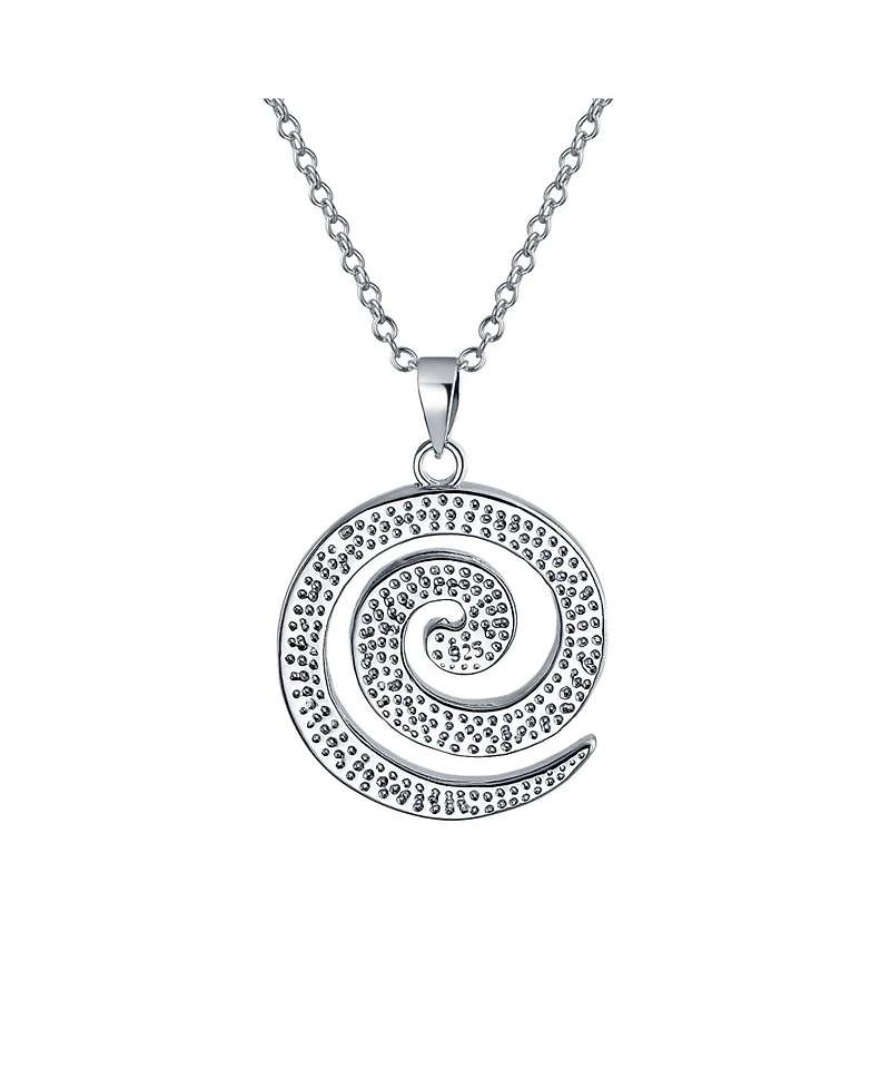 Bling Jewelry Round Blue Created Opal Inlay Spiral Maze Wind Pendant Necklace .925 Sterling Silver