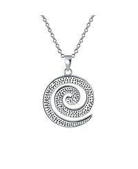 Bling Jewelry Round Blue Created Opal Inlay Spiral Maze Wind Pendant Necklace .925 Sterling Silver