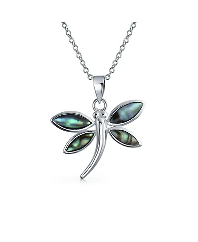 Bling Jewelry Rainbow Abalone Shell Inlay Butterfly Dragonfly Firefly Pendant Necklace .925 Sterling Silver With Chain