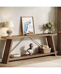 Tribesigns 70.9 Inches Extra Long Sofa Table Behind Couch, Industrial Entry Console Table with Storage for Entryway, Living Room, Rustic Brown