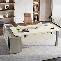 Tribesigns 71-Inch Executive Desk, L-Shaped Desk with Cabinet, Large Office Storage Shelves, Writing Table Business Furniture Set