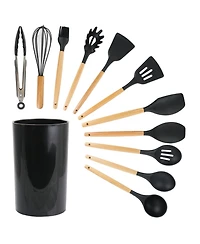 MegaChef Mint Green Silicone and Wood Cooking Utensils, Set of 12