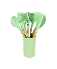 MegaChef Mint Green Silicone and Wood Cooking Utensils, Set of 12