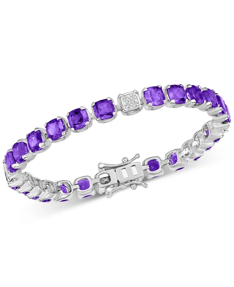 Lab Grown Amethyst & Diamond Accent Flex Bracelet Sterling Silver (Also available Blue Topaz Garnet)