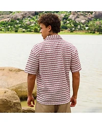 Men's Terracotta Brown & Powder White Chevron-Striped Oversized Shirt