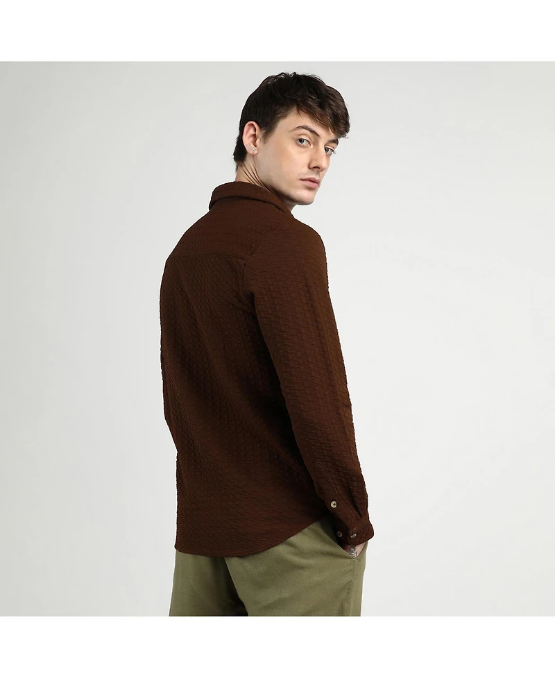 Campus Sutra Men's Chocolate Brown Ripple Box Shirt