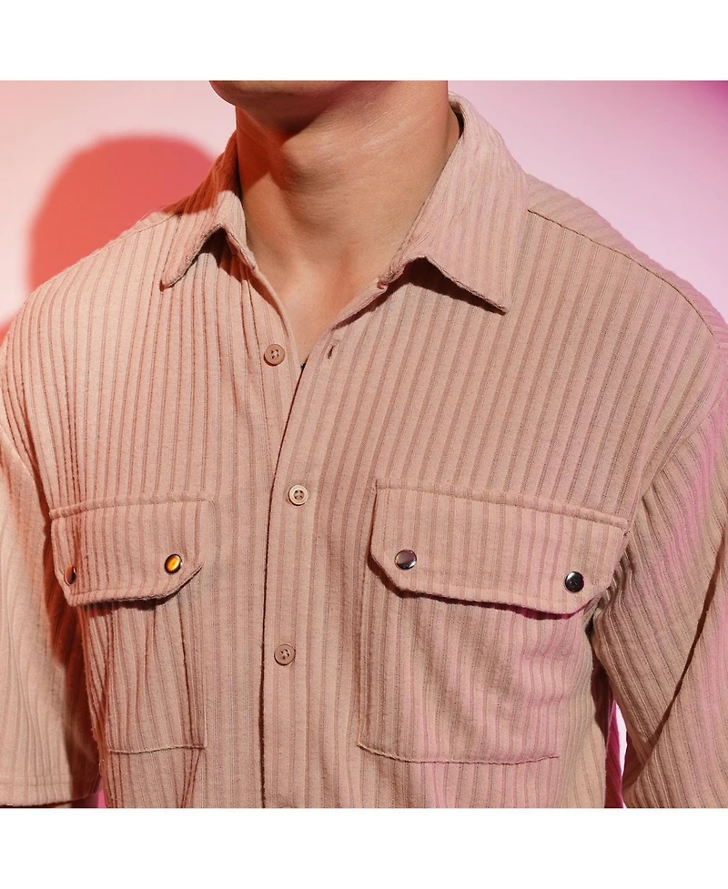 Men's Light Beige Textured Knit Shirt
