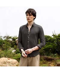 Men's Charcoal Black Weave-Textured Shirt