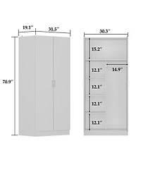 Famapy White 2-Doors Armoire Wardrobe with Hanging Rod and Storage Shelves