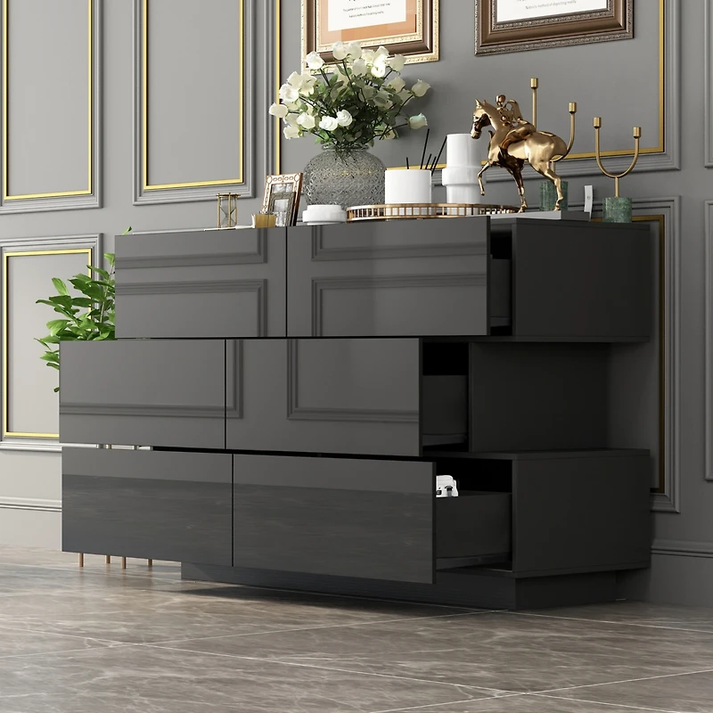 Homsee High Gloss White Wood 6-Drawer Chest of Drawers