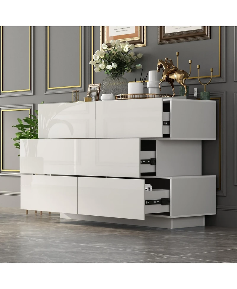 Homsee High Gloss White Wood 6-Drawer Chest of Drawers