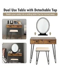 Industrial Makeup Dressing Table with 3 Lighting Modes-Rustic Brown