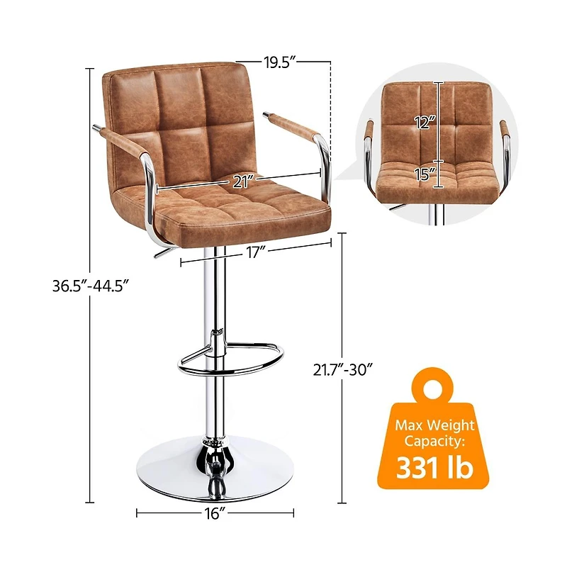 Yaheetech 2PCS Pu Leather Swivel Stools Adjustable Kitchen Chairs