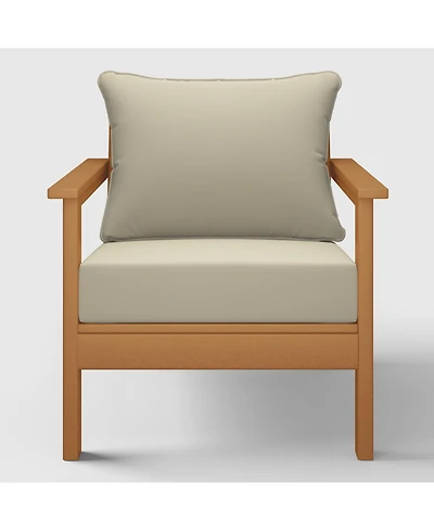 WestinTrends Outdoor Modern Hdpe Patio Teak Club Chair with Deep Seat Cushions