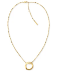 Calvin Klein Gold-Tone Stainless Steel Twist Ring Pendant Necklace, 16" + 2" extender