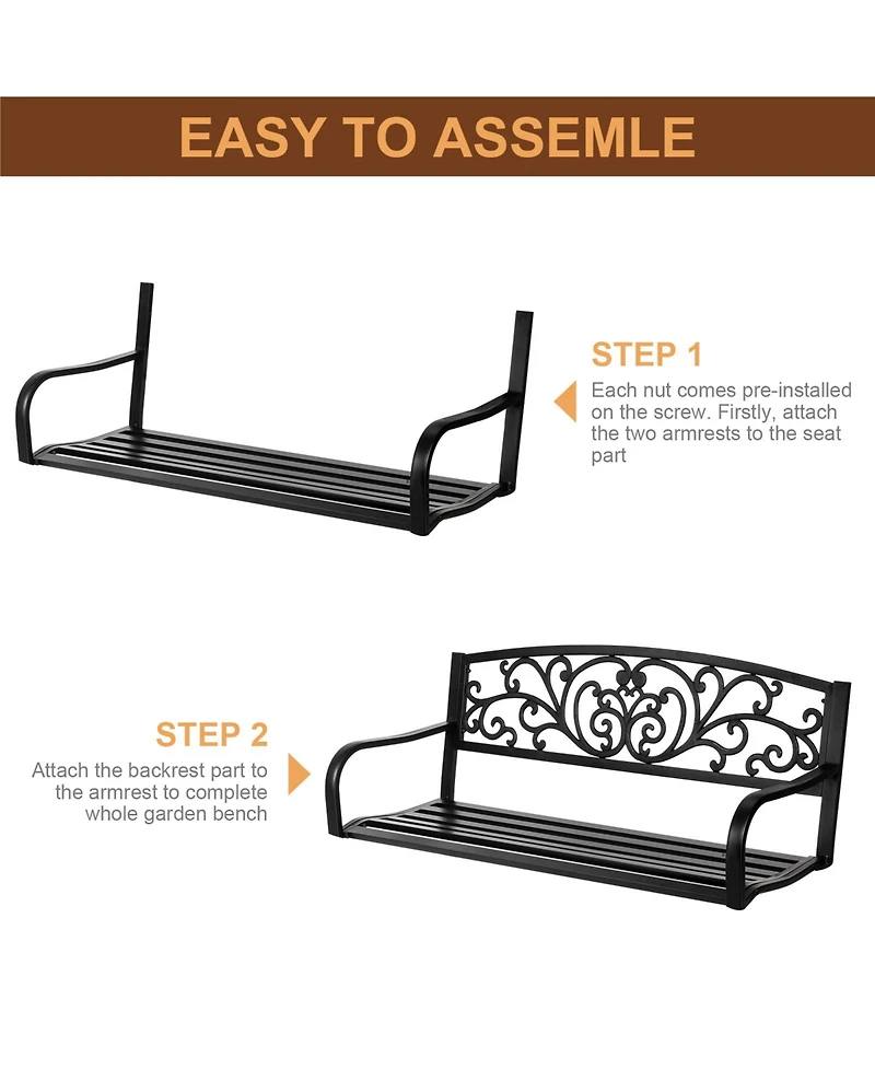 Slickblue 50'' Iron & Pvc Outdoor Bench – Durable Courtyard Park Seating for Leisure and Relaxation