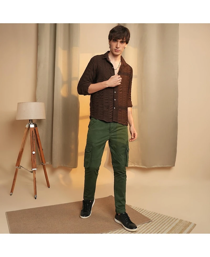 Men's Chocolate Brown Chunky-Seersucker Shirt