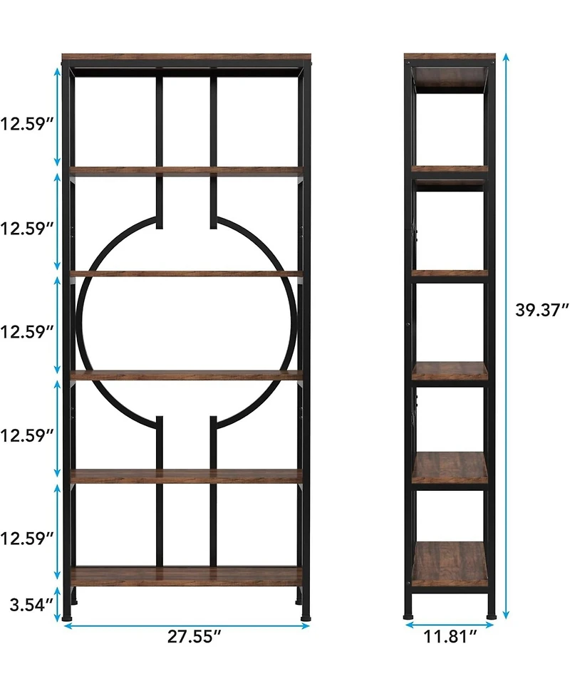 Tribesigns 70.9 Inch Industrial Bookshelf, 6-Tier Tall Bookcase with Open Shelves, Wood and Metal Display Shelf Storage Shelves for Bedroom, Living Ro