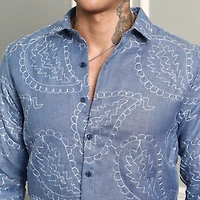 Men's Icy Blue Paisley-Lined Shirt