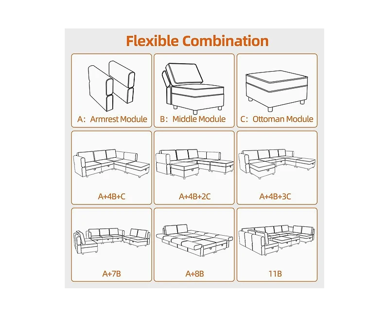 gaomon Chenille Storage Ottoman Module for Modular Sectional Sofa, Square Ottoman Module for Sectional Sleeper Sofa, Gray