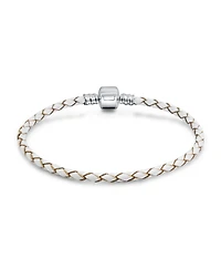 Bling Jewelry White Weave Braid Leather Starter Charm Fits European Beads Bracelet .925 Sterling Silver Barrel Clasp