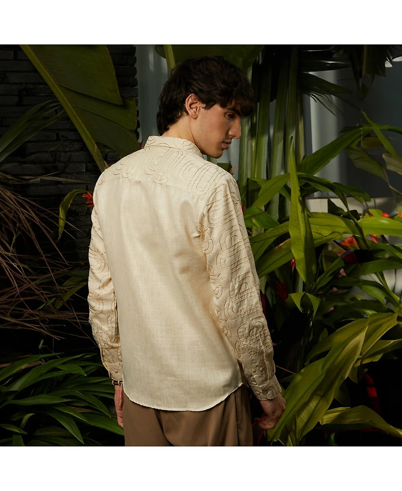 Men's Khaki Beige Curve-Lined Shirt