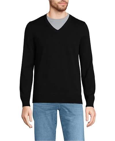 Lands' End Big & Tall Fine Gauge Cotton V Neck Sweater