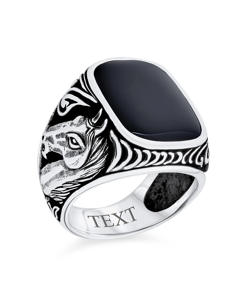 Bling Jewelry Natural Black Onyx Brown Tiger Eye Equestrian Stallion Horse Ring Sterling Silver