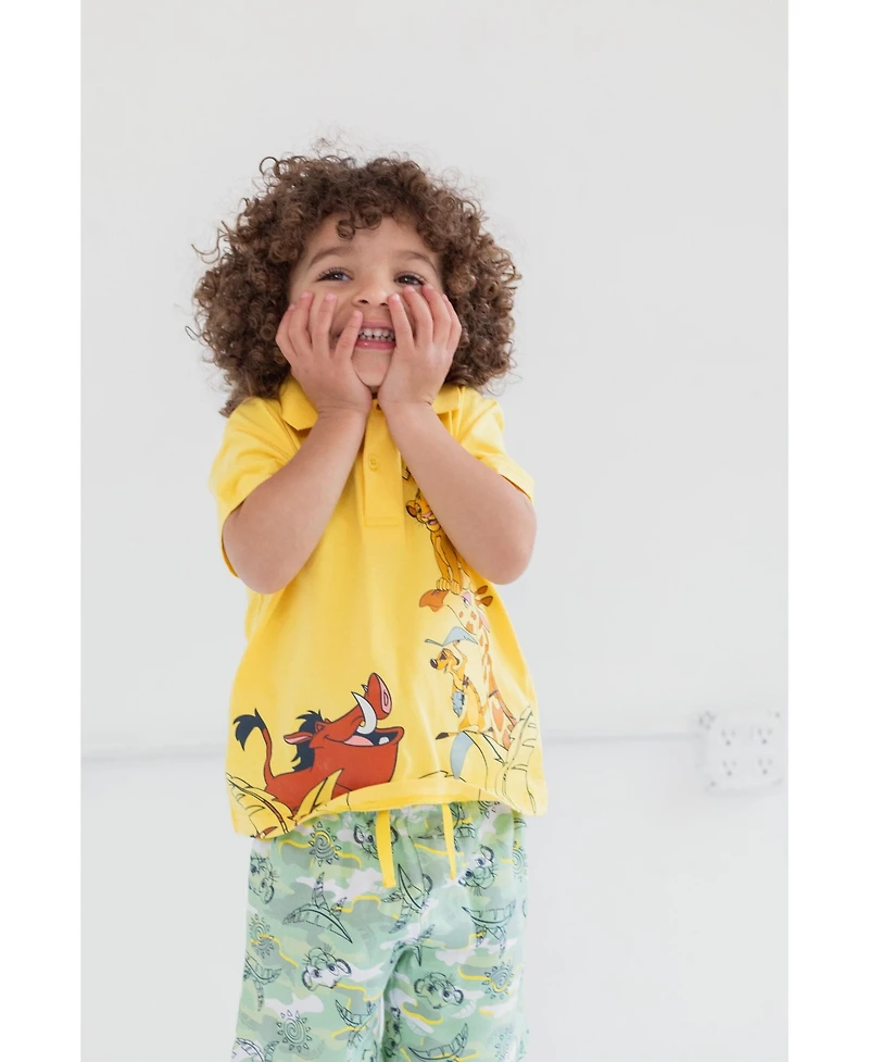 Disney Toddler Boys Lion King Mickey Mouse Cars Polo Shirt and Shorts Outfit Set to