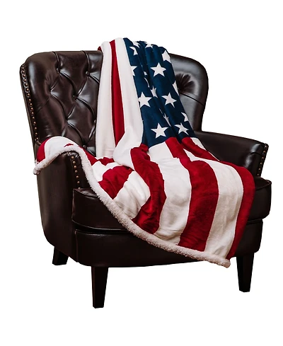 Chanasya Premium Patriotic Us Flag Print Sherpa Throw Blanket - Lightweight Microfiber for Couch and Bed