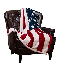 Chanasya Premium Patriotic Us Flag Print Sherpa Throw Blanket - Lightweight Microfiber for Couch and Bed