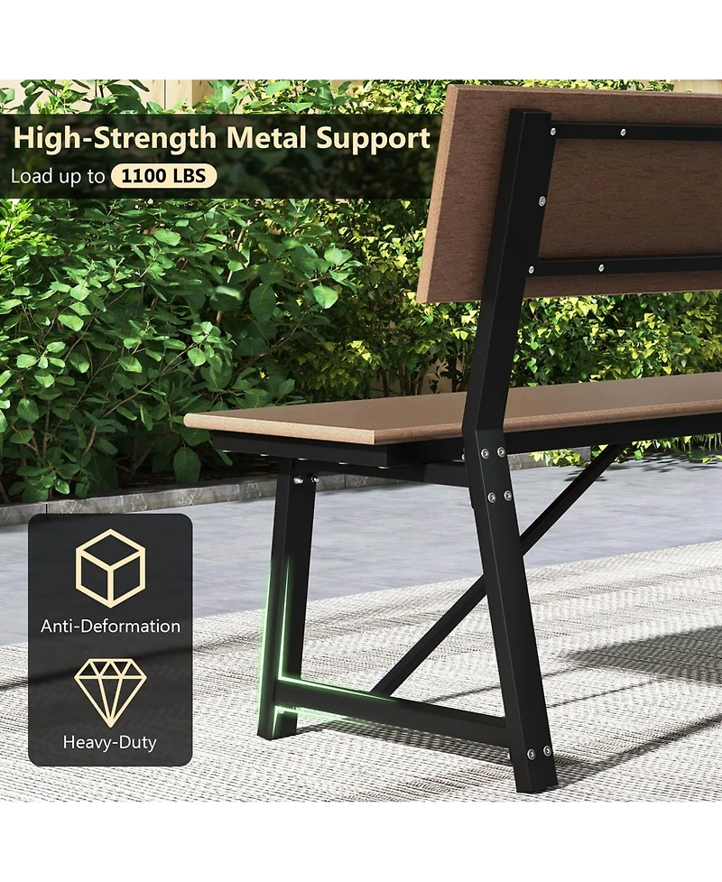 2 Pcs 4-Person Bench with All-Weather Hdpe Seat & Back Heavy-Duty Metal Support