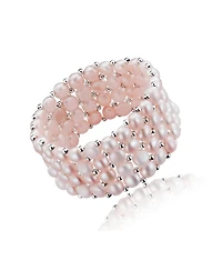 Sterling Silver Rhodium Plated White Cultured Five Row Bracelet