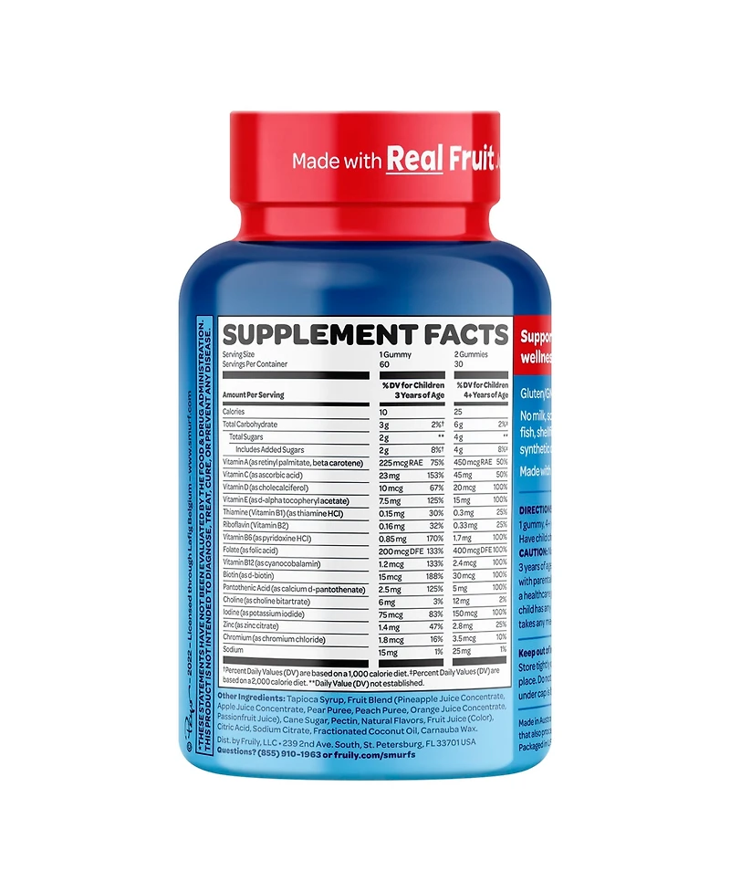 Smurfs Multivitamin Kids Vitamin Gummies, Includes 15 Daily Vitamins & Minerals Berry Flavored, 60ct