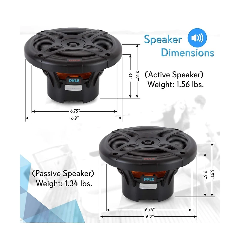 Pyle 6.5" Bluetooth Marine Speakers, Waterproof, 600 Watt, 2-Way Coaxial System