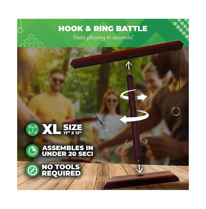 Battle Hooks - Xl 2 Player Hook and Ring Game with Shot Ladder - 5+ Games Included - 20 Second Set Up - Ring Toss Game