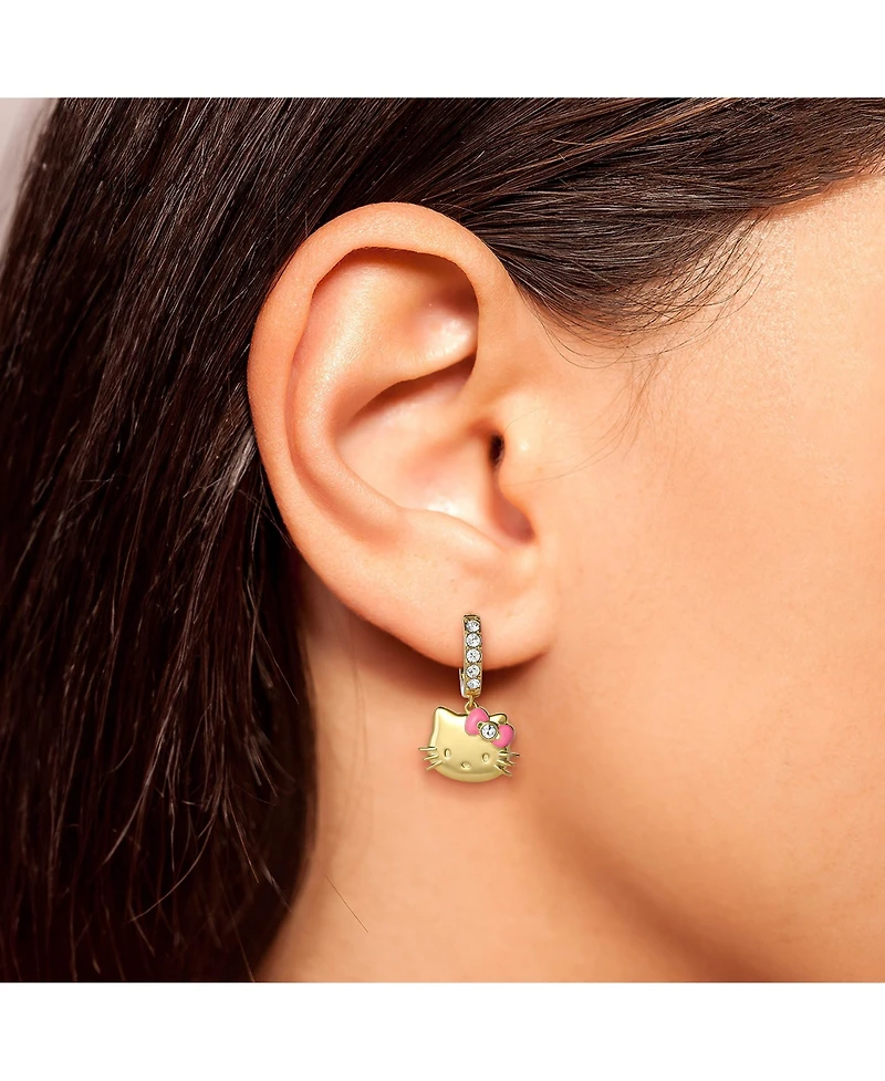 Hello Kitty Sanrio Pave Charm Hoop Earrings