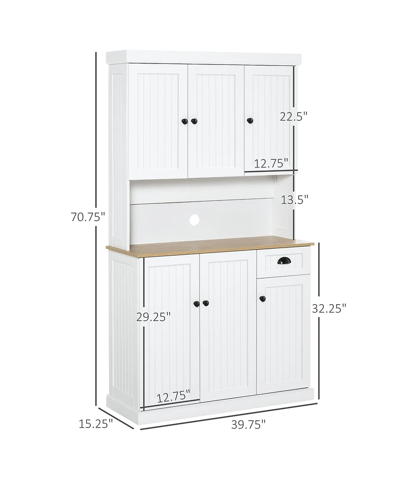 Homcom 71" Buffet with Hutch, Farmhouse Kitchen Pantry Storage Cabinet