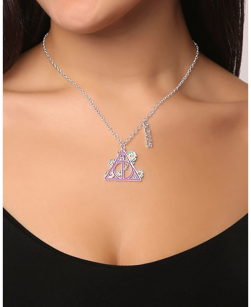 Harry Potter Deathly Hallows Pendant Necklace with Enamel Floral Jewelry Design