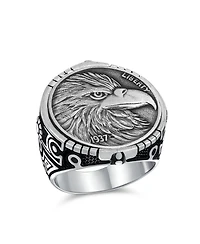 Bling Jewelry Patriotic Usa Bird Eagle Head Coin Ring Oxidized .925 Sterling Silver
