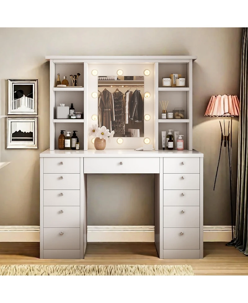 Vanity Desk with Led Lighted Mirror – Makeup Table with Drawers for Bedroom or Dressing Area