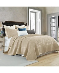 MarCielo 3 Pc Luxury Velvet Oversized Embroidery Soft and Plush Quilt Set Queen