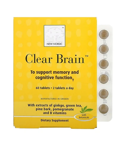 New Nordic Clear Brain Tablets | Supports Normal Cognitive Health and Memory | with Green Tea